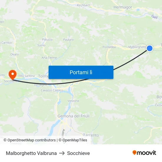 Malborghetto Valbruna to Socchieve map