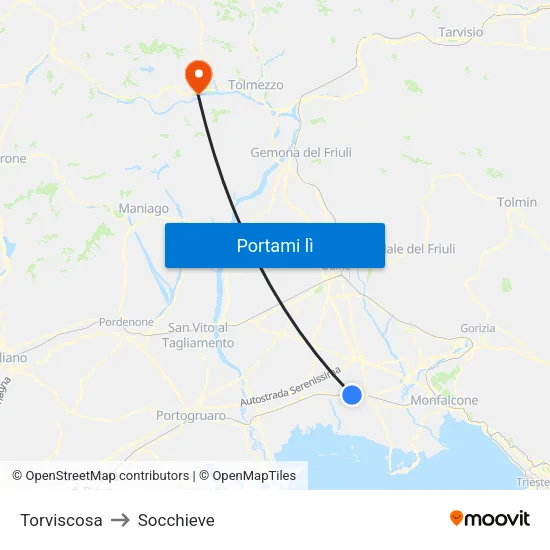 Torviscosa to Socchieve map
