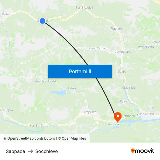Sappada to Socchieve map