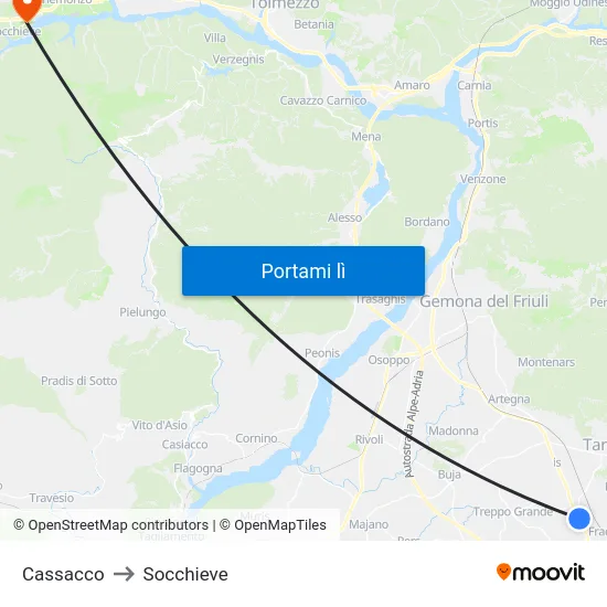 Cassacco to Socchieve map