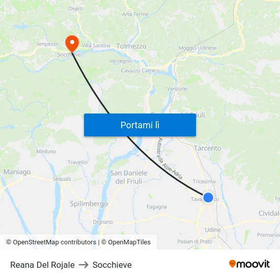 Reana Del Rojale to Socchieve map