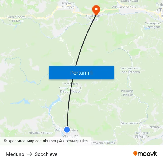 Meduno to Socchieve map