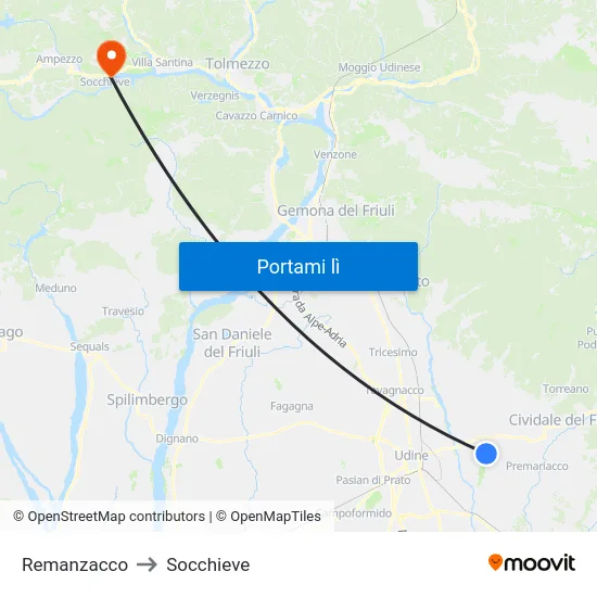 Remanzacco to Socchieve map