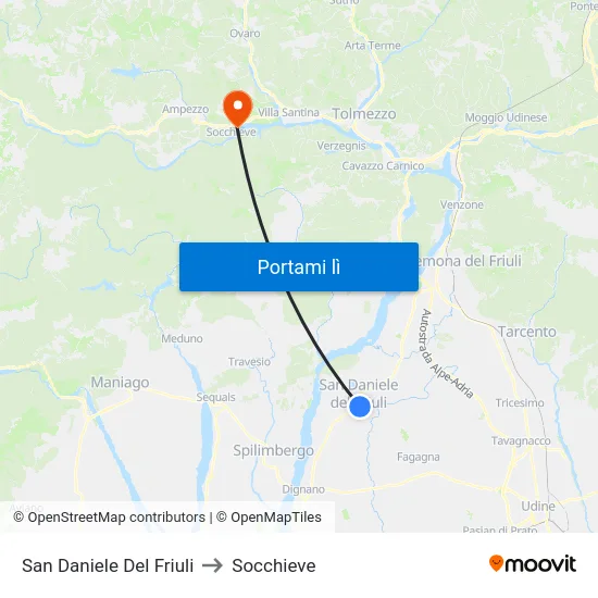 San Daniele Del Friuli to Socchieve map