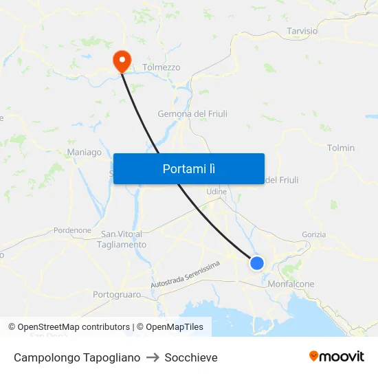 Campolongo Tapogliano to Socchieve map