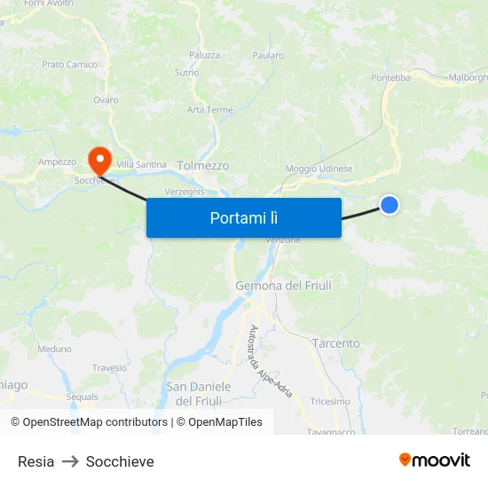 Resia to Socchieve map