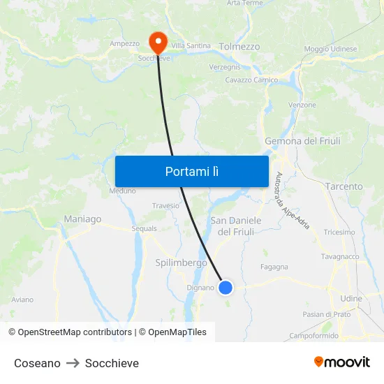 Coseano to Socchieve map