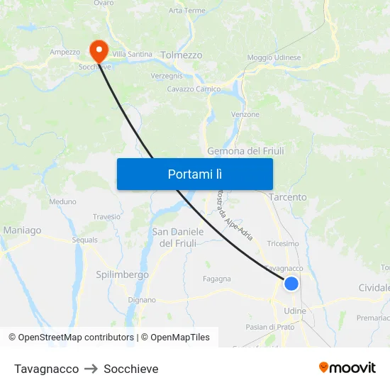 Tavagnacco to Socchieve map