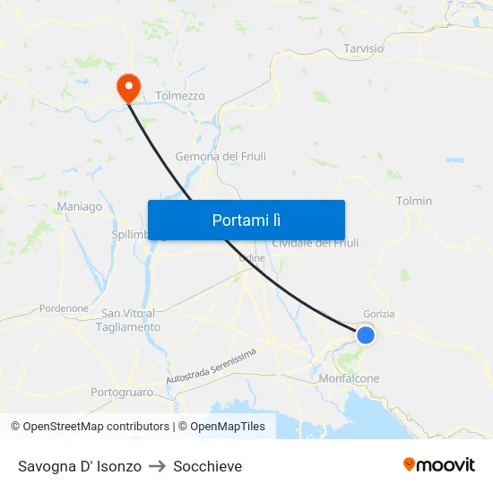 Savogna D' Isonzo to Socchieve map