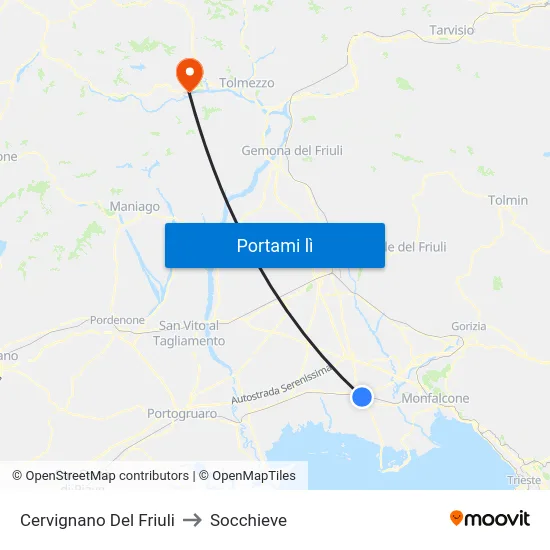 Cervignano Del Friuli to Socchieve map