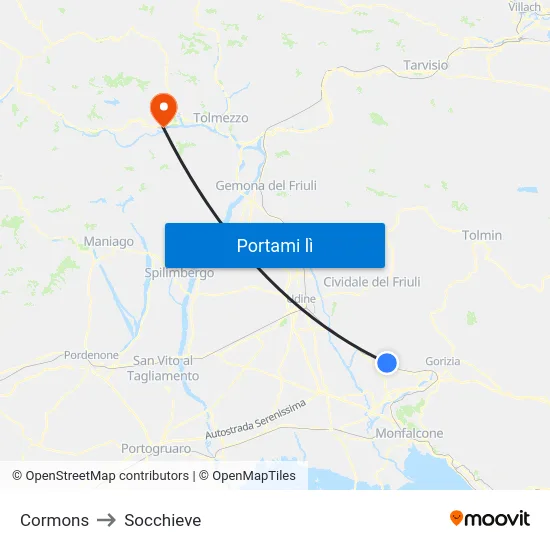 Cormons to Socchieve map