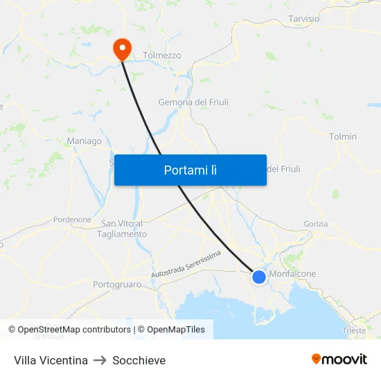 Villa Vicentina to Socchieve map