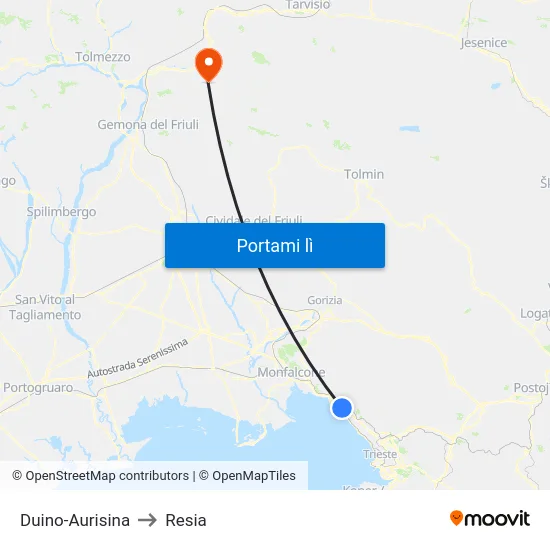 Duino-Aurisina to Resia map