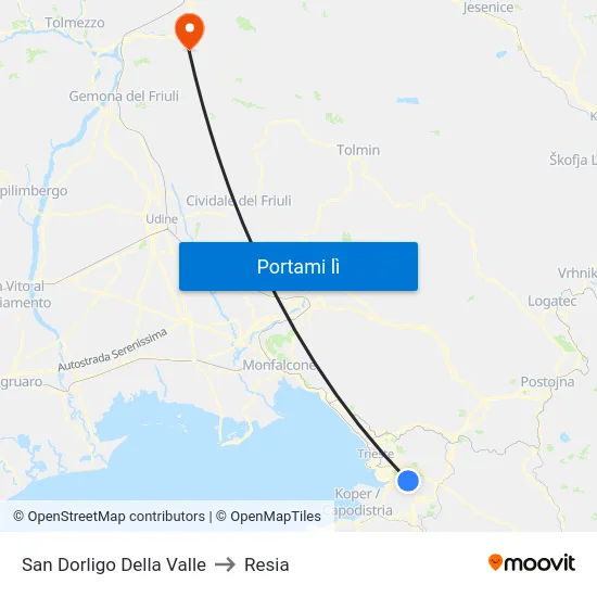 San Dorligo Della Valle to Resia map