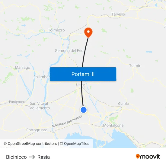Bicinicco to Resia map