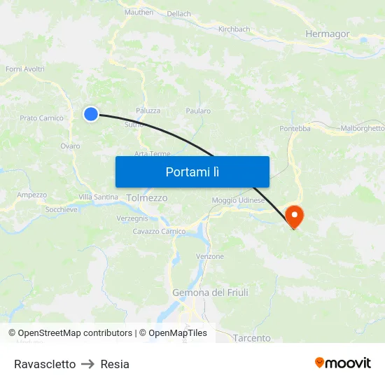 Ravascletto to Resia map