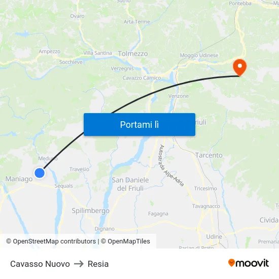 Cavasso Nuovo to Resia map