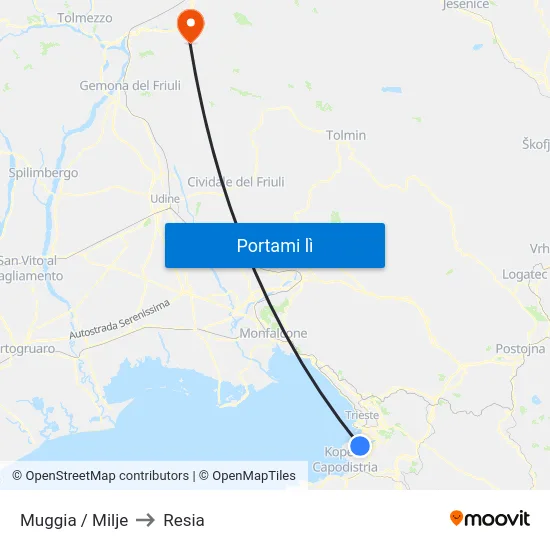 Muggia / Milje to Resia map