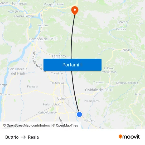 Buttrio to Resia map
