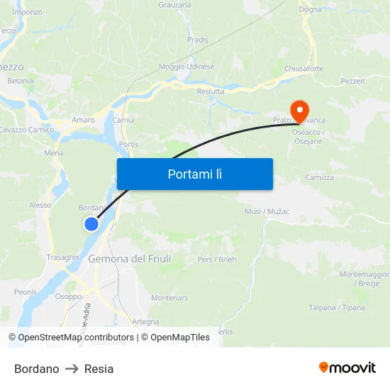 Bordano to Resia map