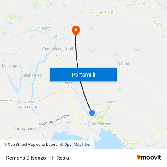 Romans D'Isonzo to Resia map