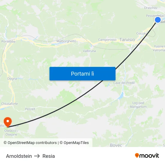 Arnoldstein to Resia map