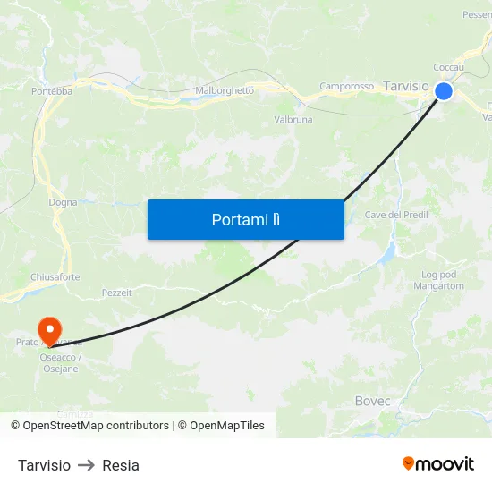 Tarvisio to Resia map