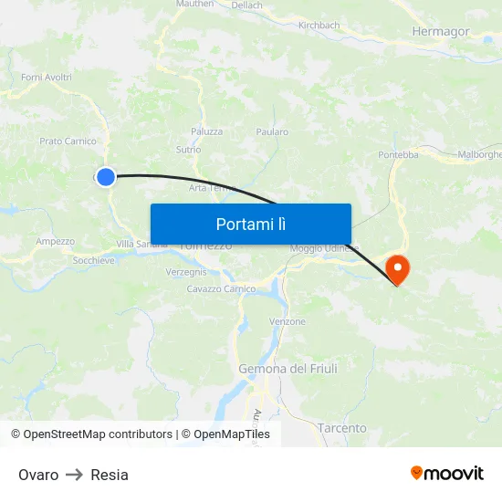 Ovaro to Resia map