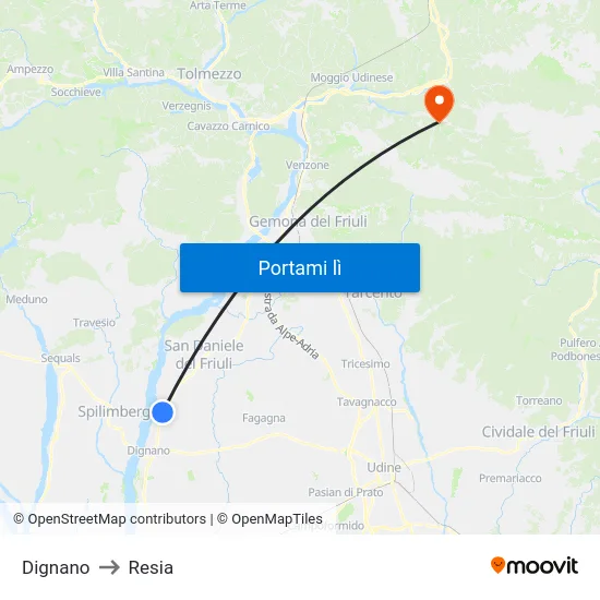 Dignano to Resia map