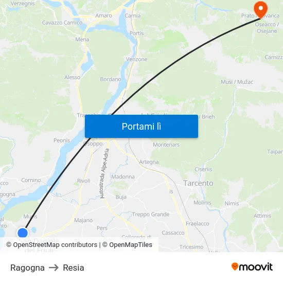 Ragogna to Resia map