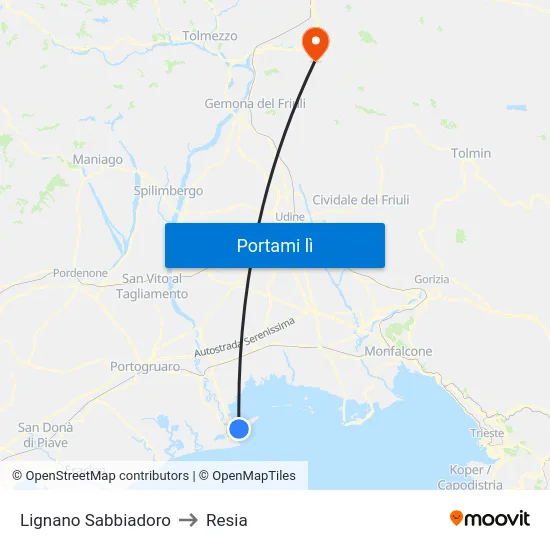 Lignano Sabbiadoro to Resia map