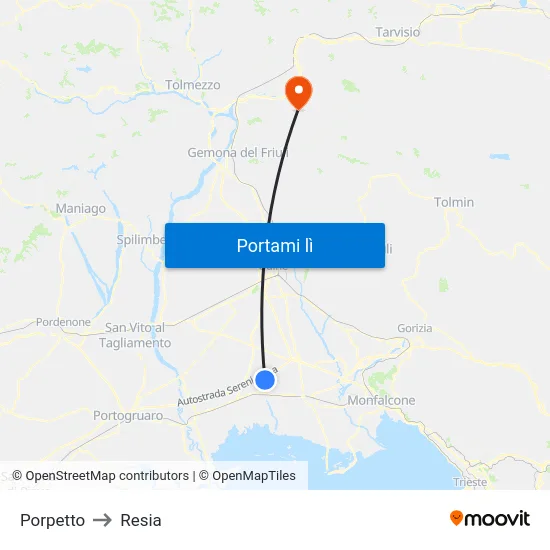Porpetto to Resia map