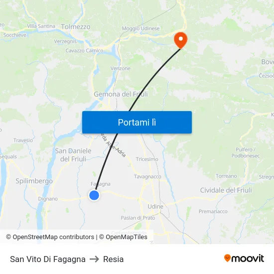 San Vito Di Fagagna to Resia map