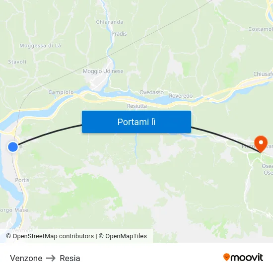 Venzone to Resia map