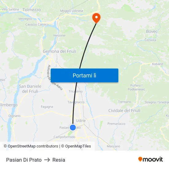 Pasian Di Prato to Resia map