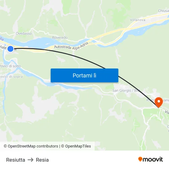 Resiutta to Resia map