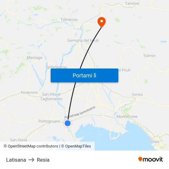 Latisana to Resia map