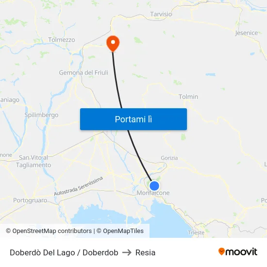 Doberdò Del Lago / Doberdob to Resia map