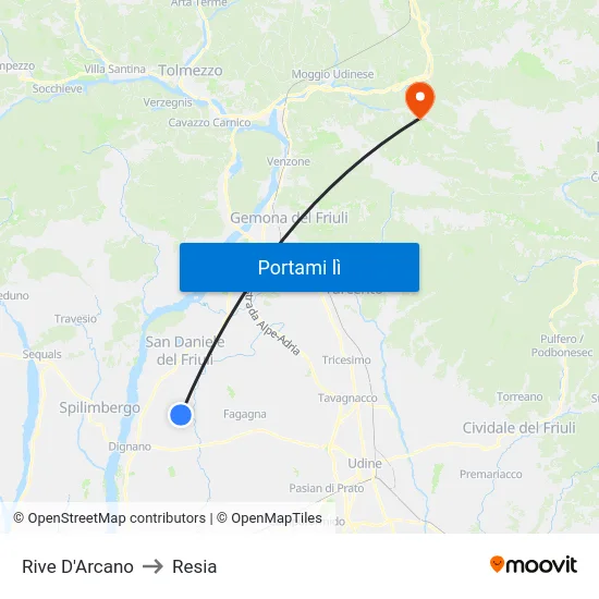 Rive D'Arcano to Resia map