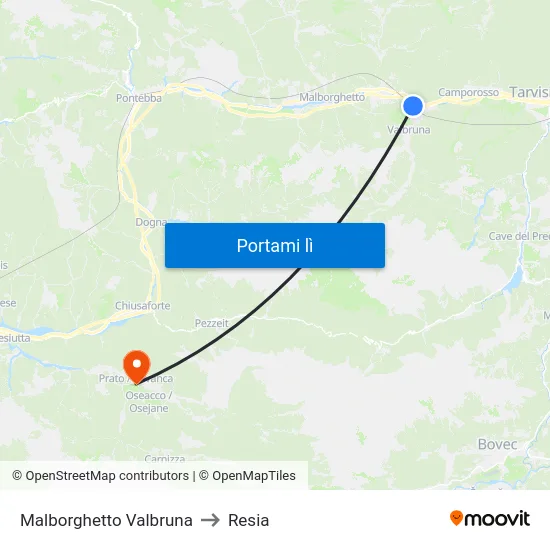 Malborghetto Valbruna to Resia map