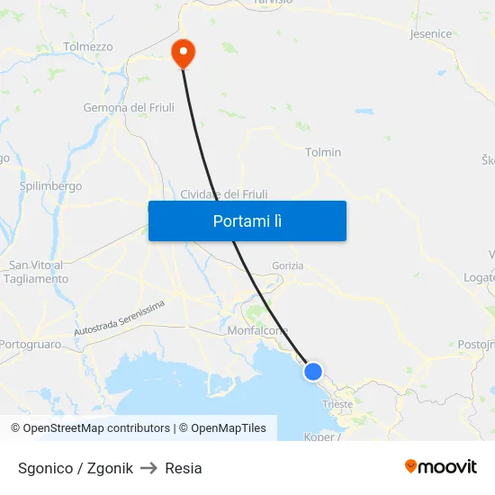 Sgonico / Zgonik to Resia map