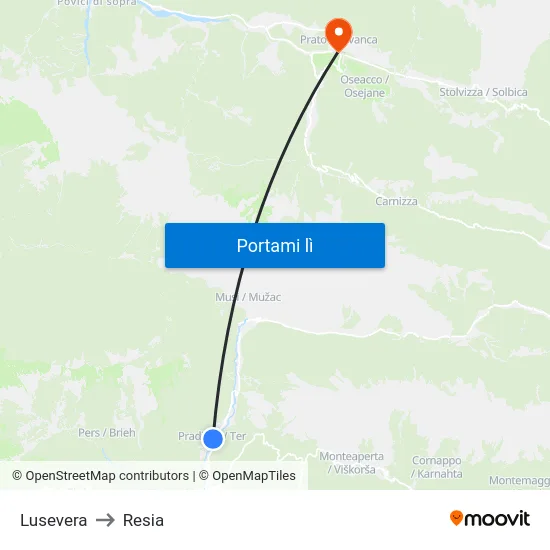 Lusevera to Resia map