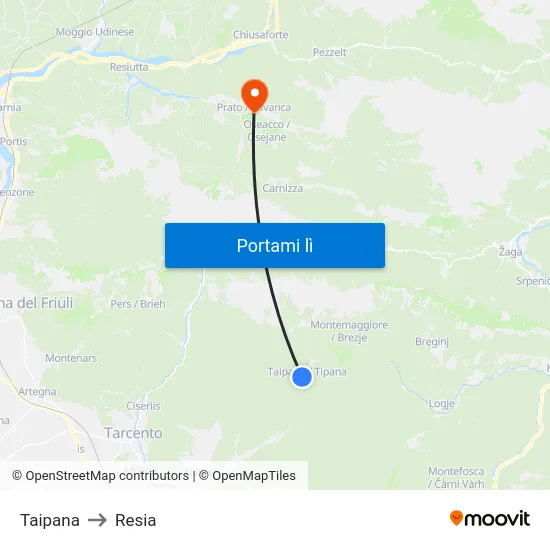 Taipana to Resia map