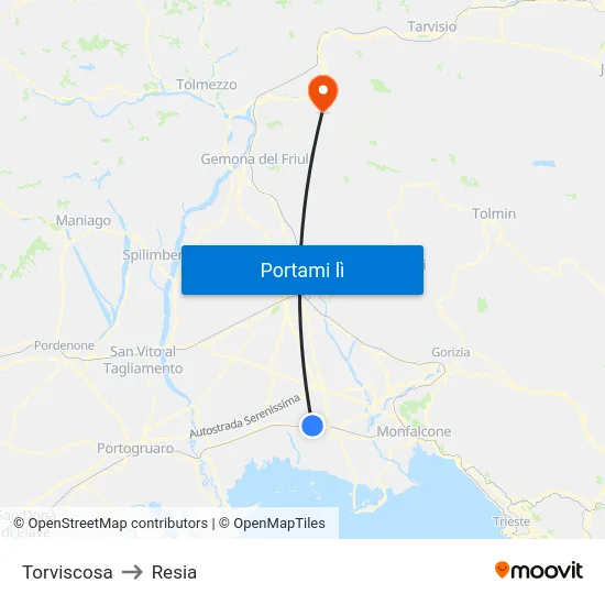 Torviscosa to Resia map