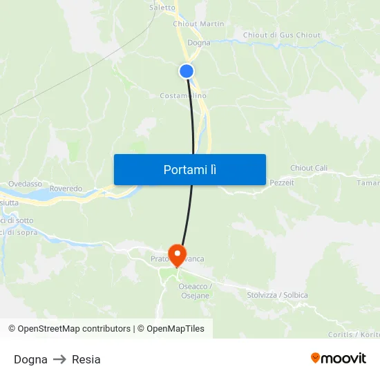 Dogna to Resia map
