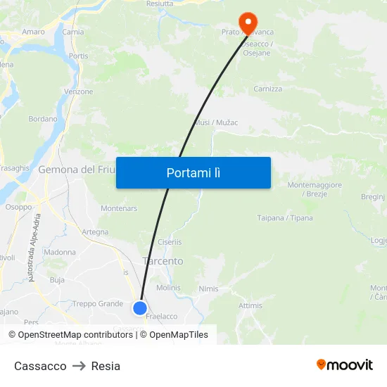 Cassacco to Resia map