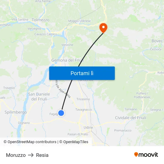 Moruzzo to Resia map