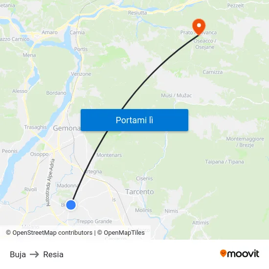 Buja to Resia map