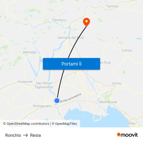 Ronchis to Resia map