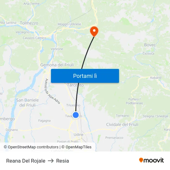 Reana Del Rojale to Resia map